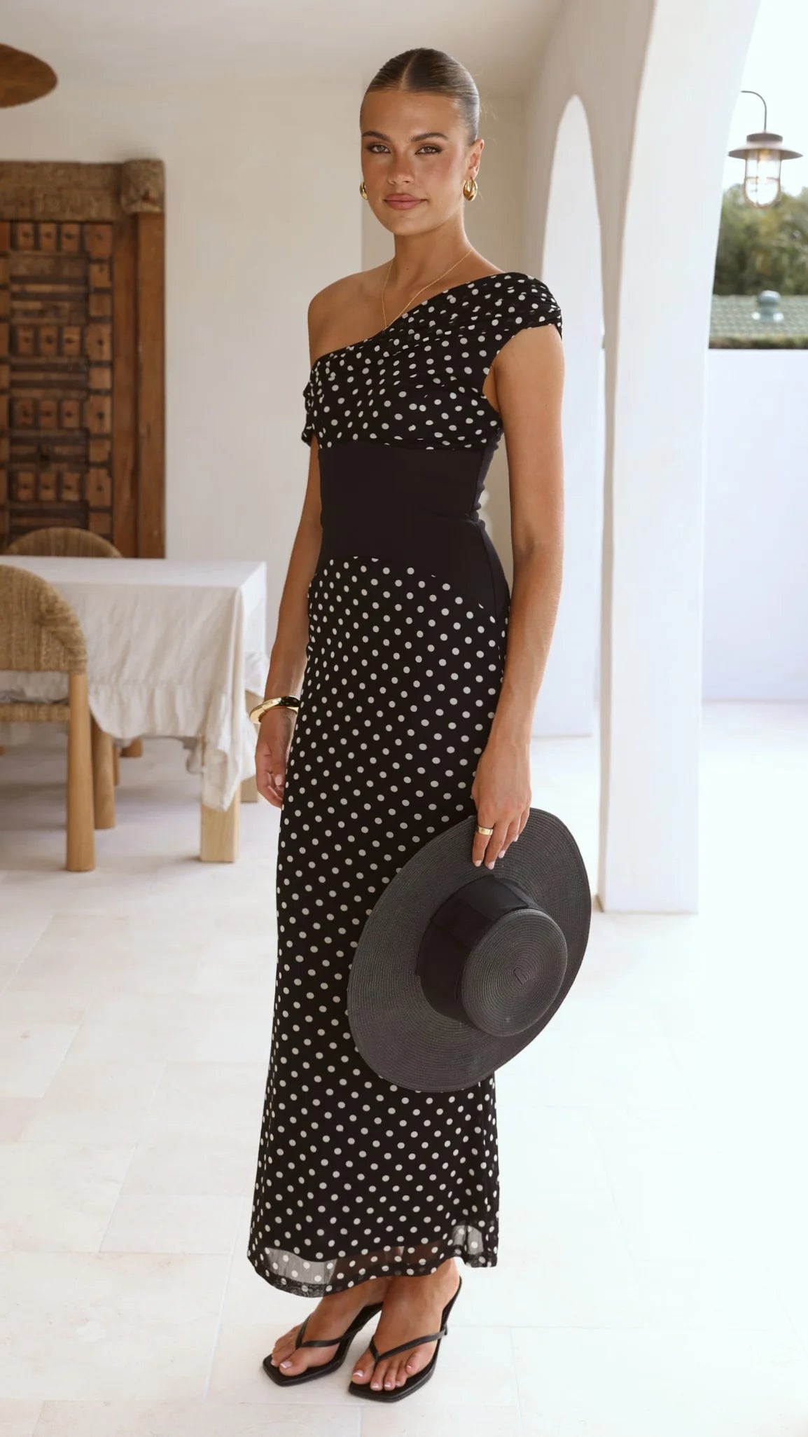 Bonnie Maxi Dress - Black/White Polka