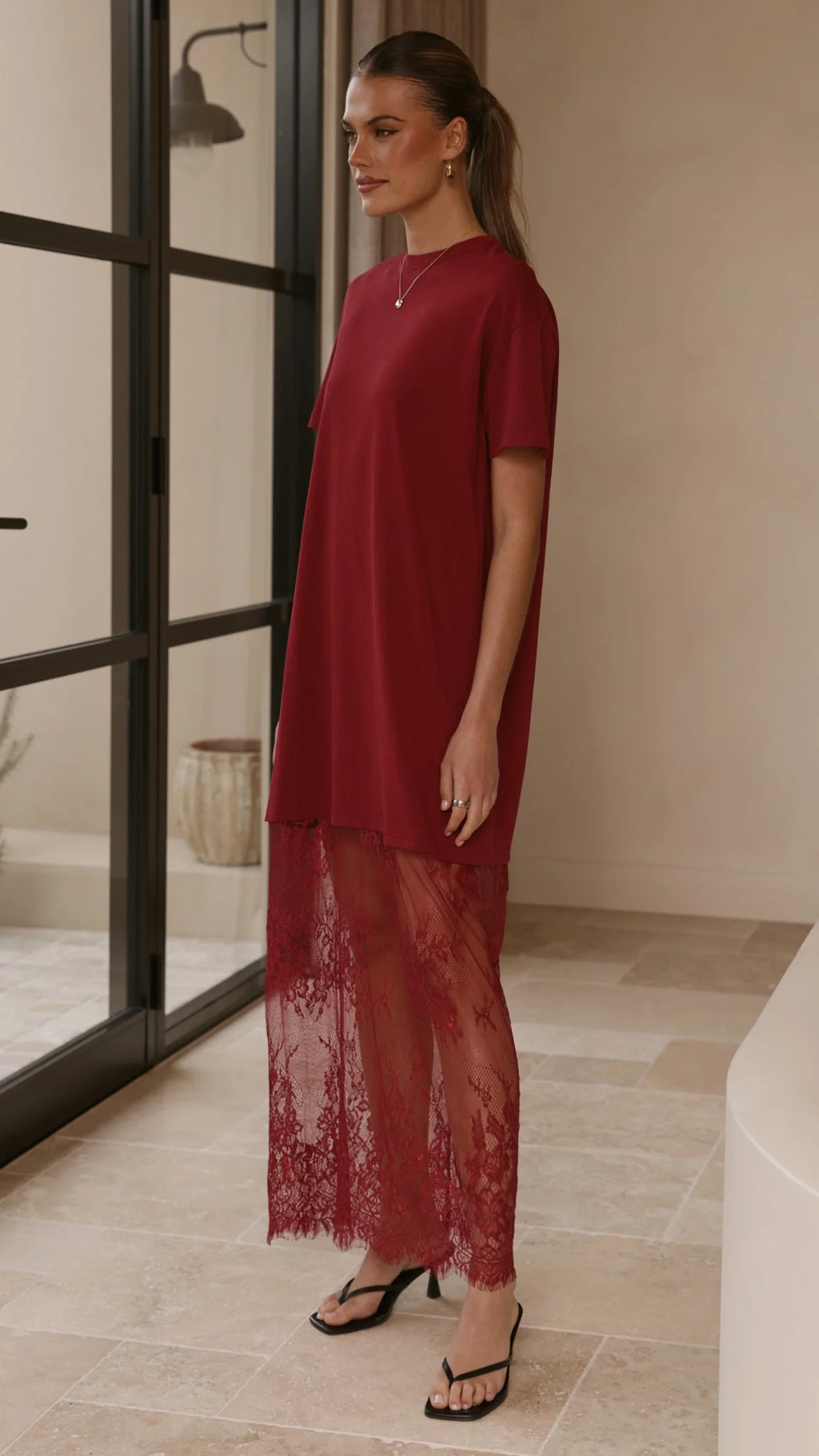 Adora T-Shirt Maxi Dress - Wine