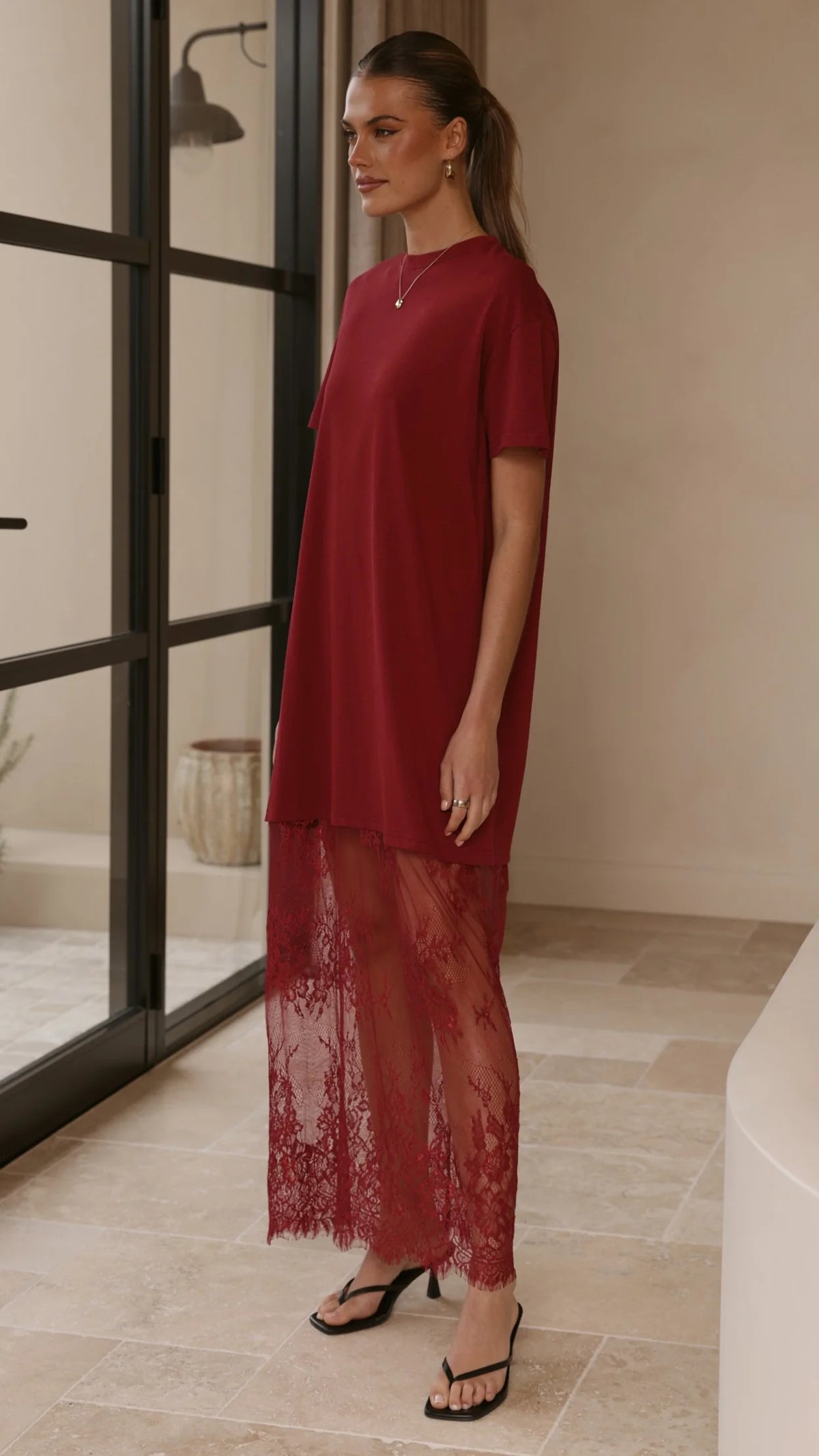 Adora T-Shirt Maxi Dress - Wine