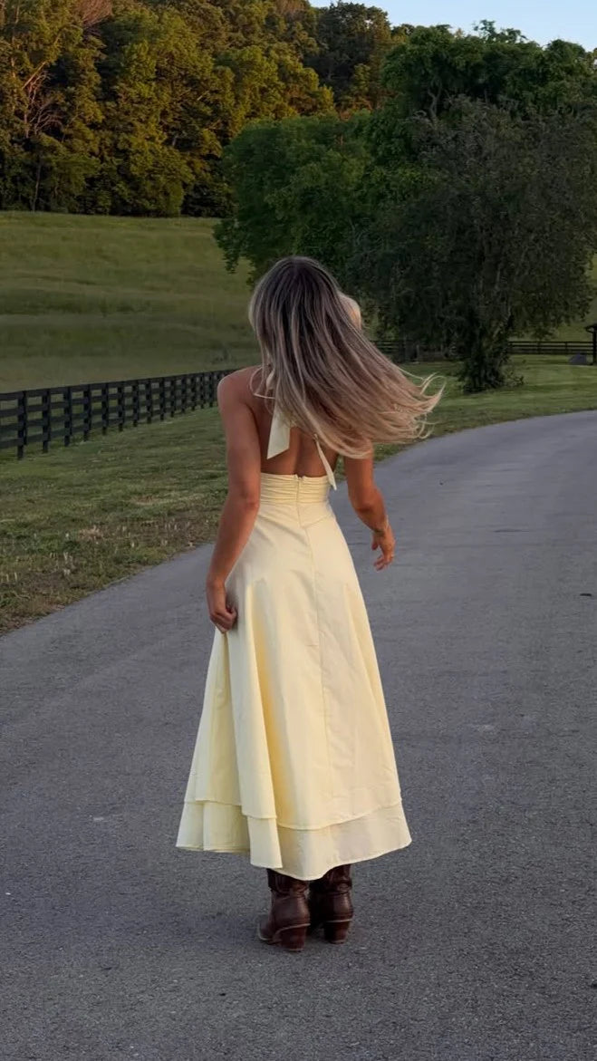 Kathy Halter Neck Maxi Dress - Lemon