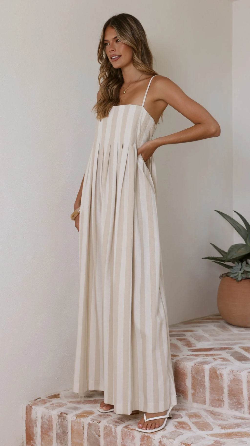 Pippa Maxi Dress - Beige Stripe