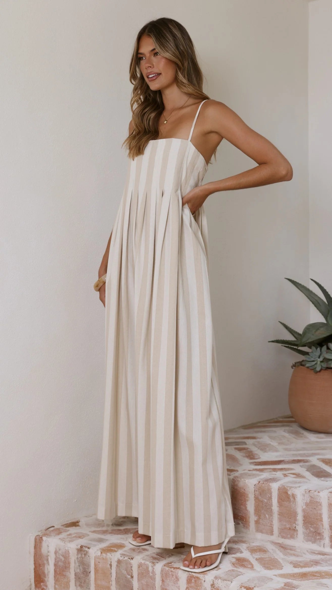 Pippa Maxi Dress - Beige Stripe