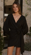 Myra Long Sleeve Mini Dress - Black
