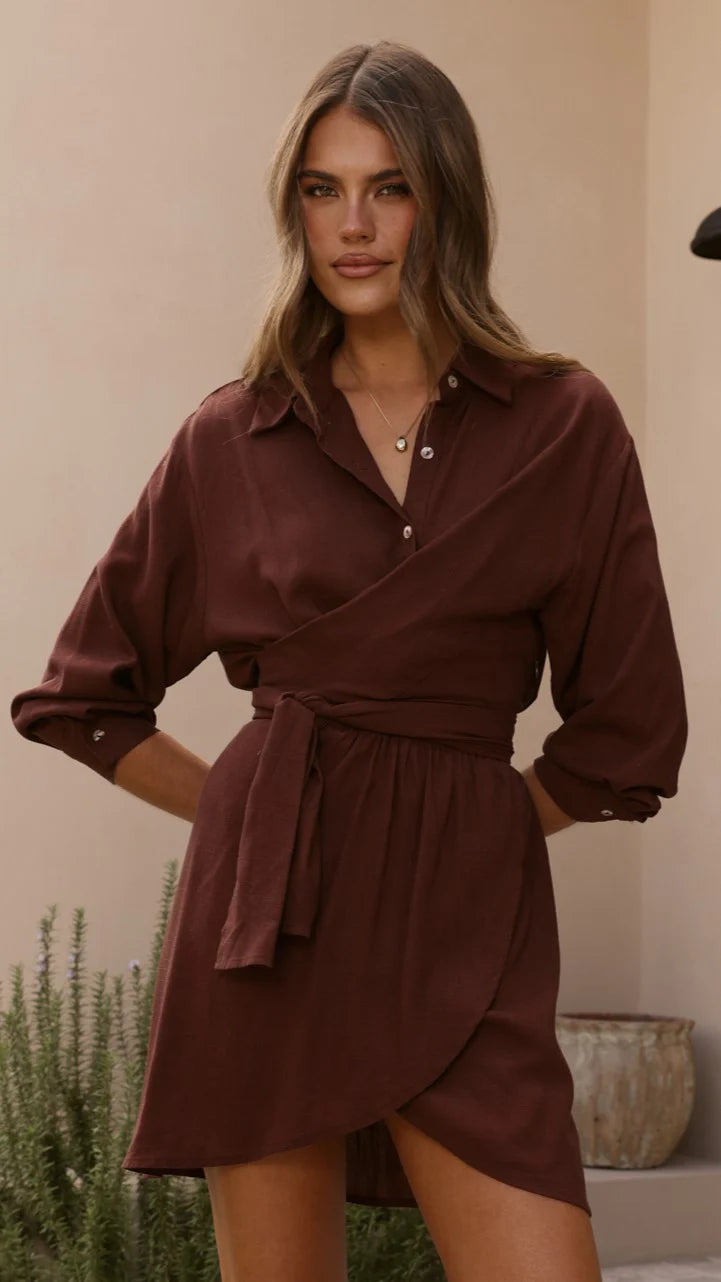 Zaida Shirt Mini Dress - Chocolate