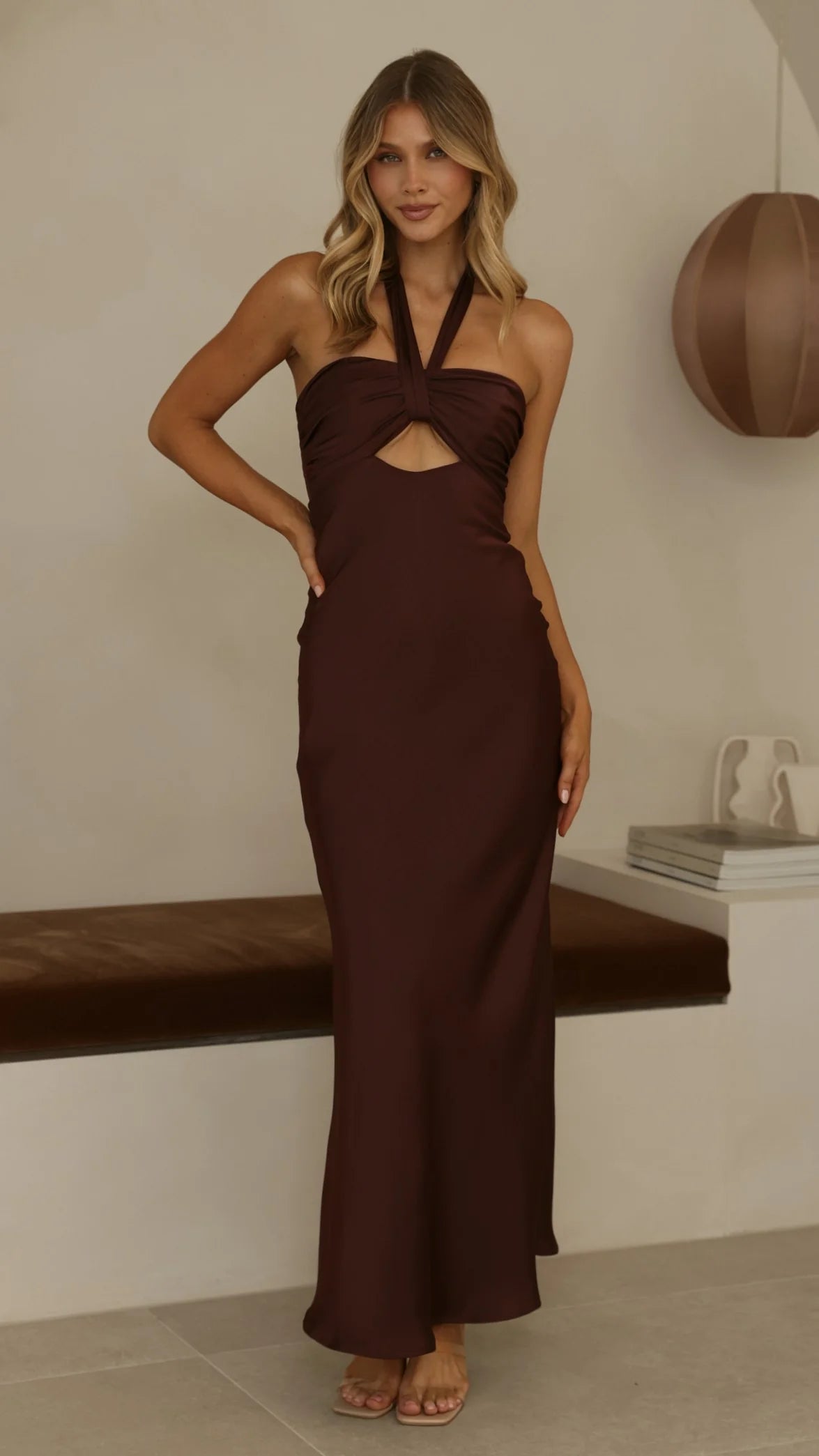 Grace Halter Maxi Dress - Chocolate