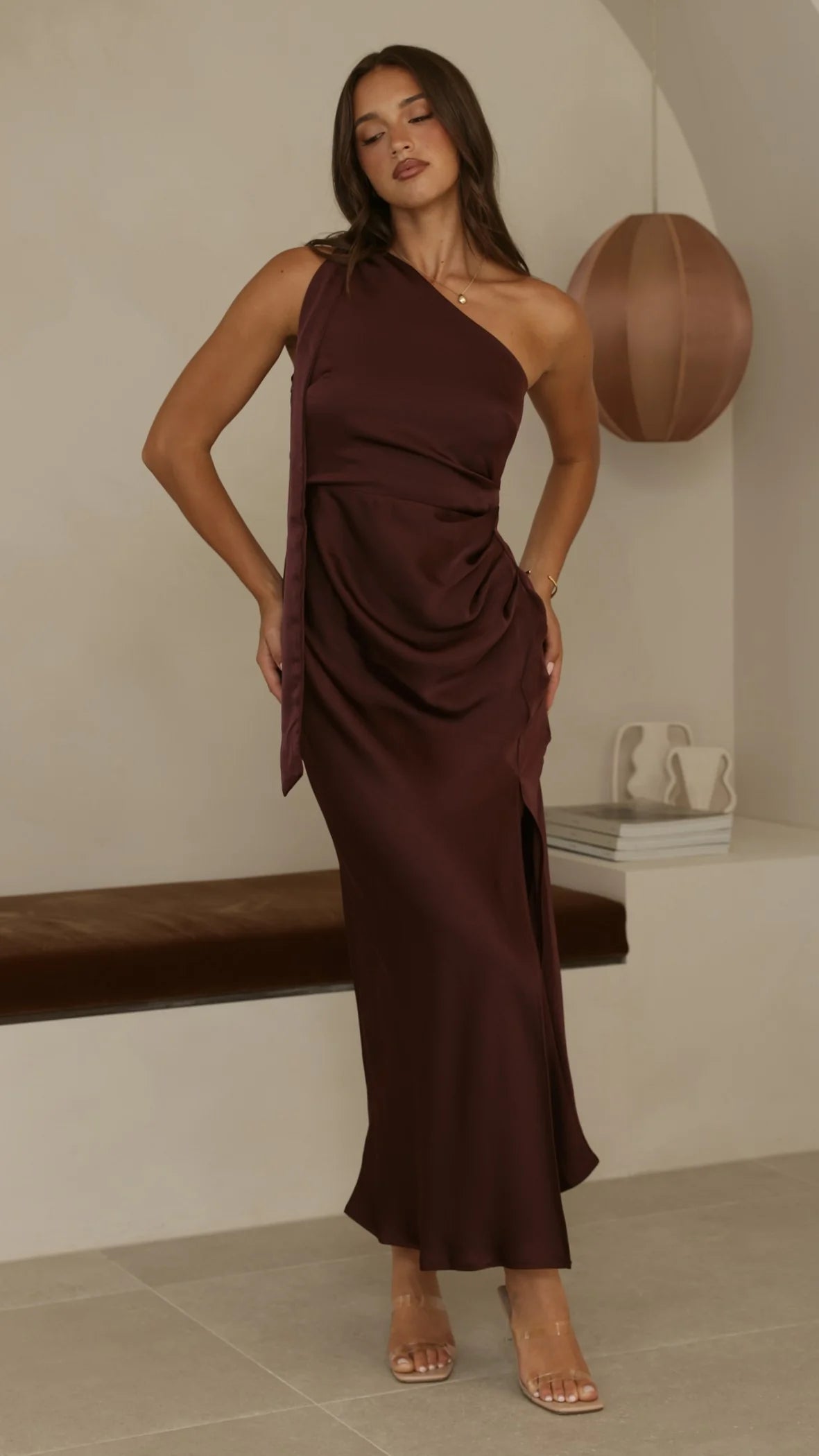 Halle One Shoulder Maxi Dress - Chocolate